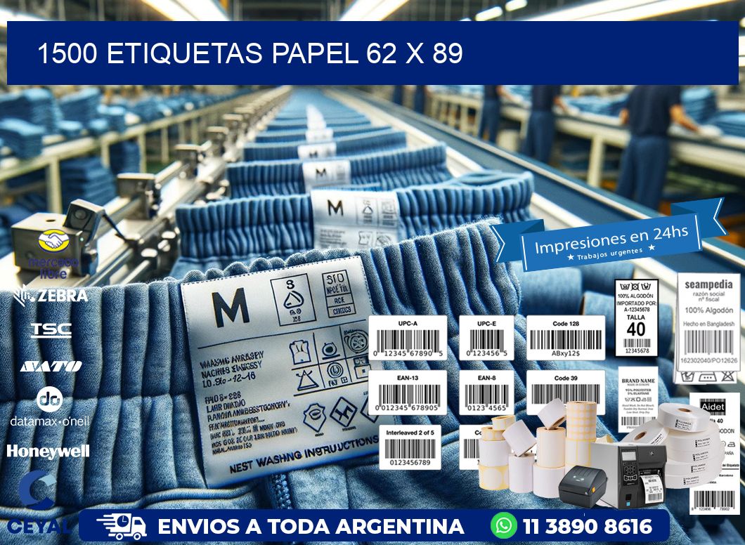 1500 ETIQUETAS PAPEL 62 x 89