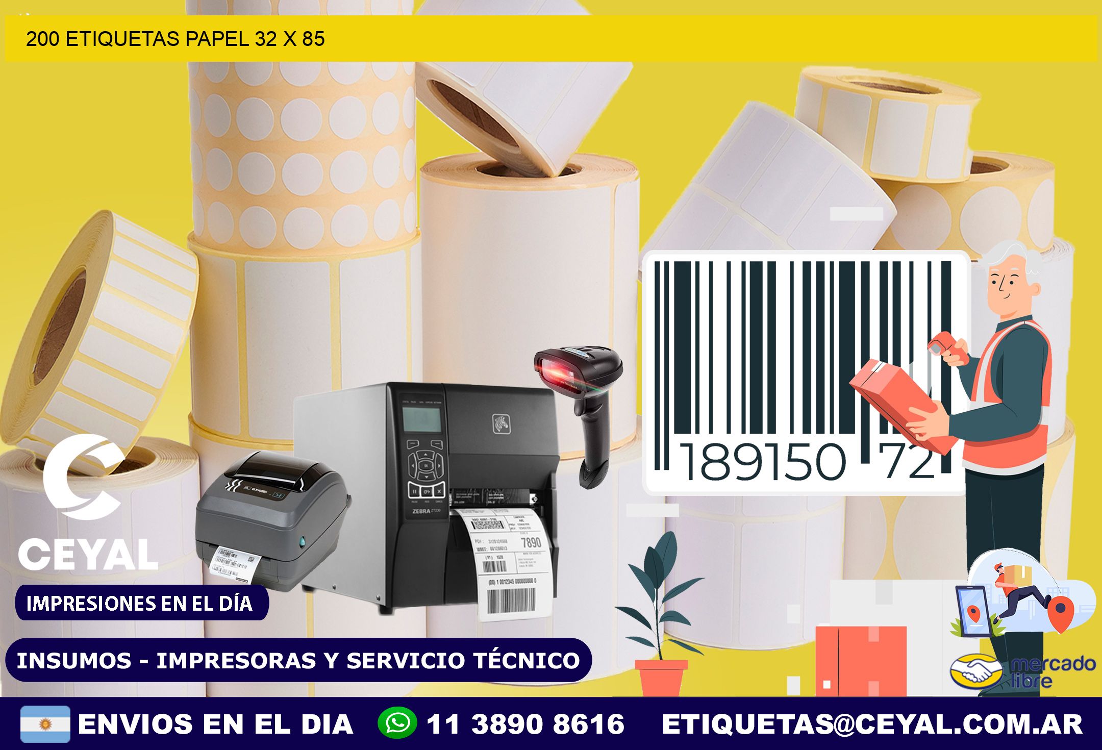 200 ETIQUETAS PAPEL 32 x 85