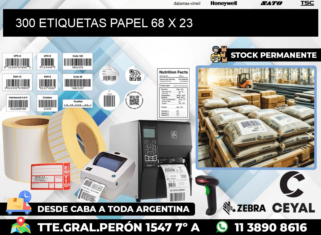 300 ETIQUETAS PAPEL 68 x 23