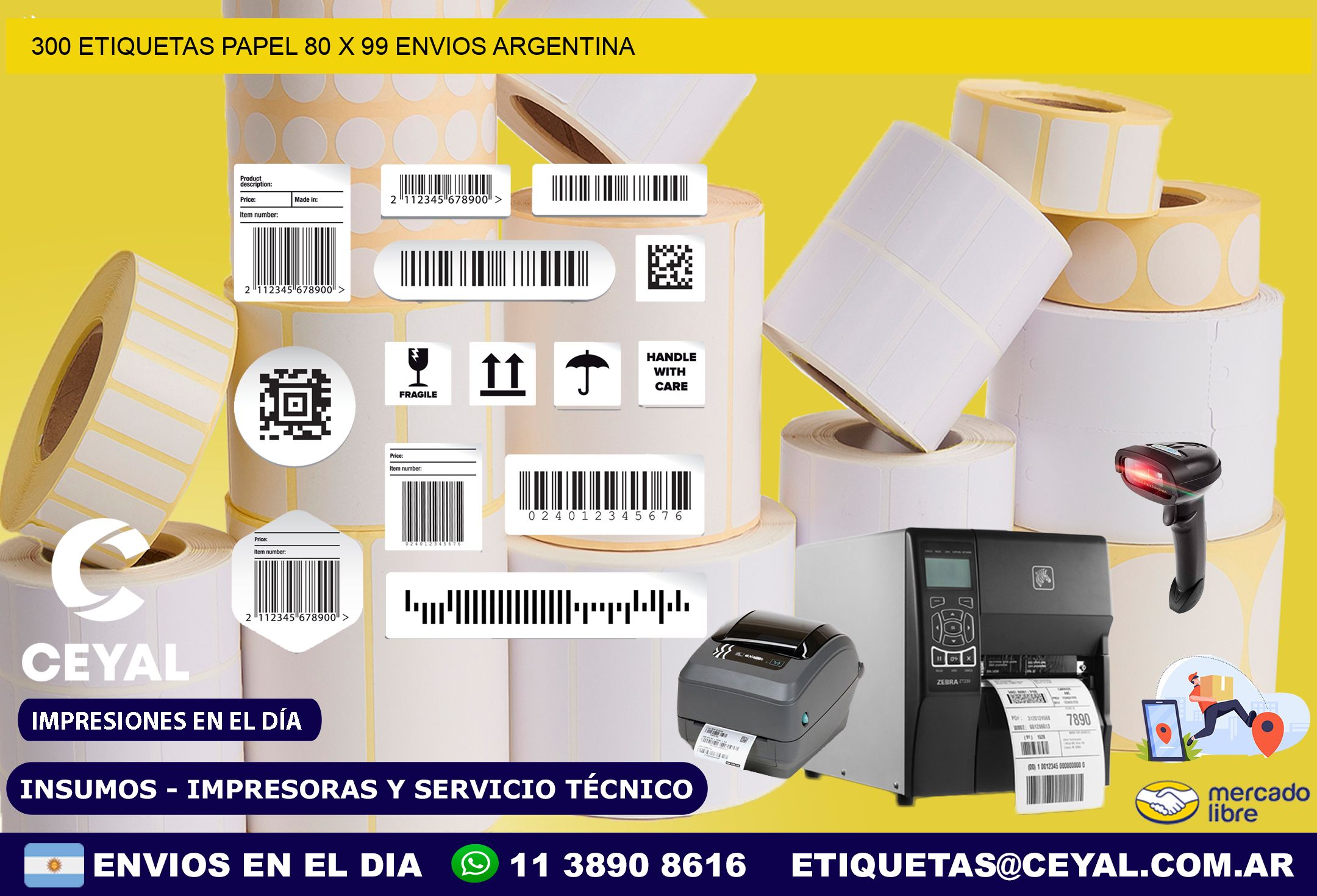 300 ETIQUETAS PAPEL 80 x 99 ENVIOS ARGENTINA