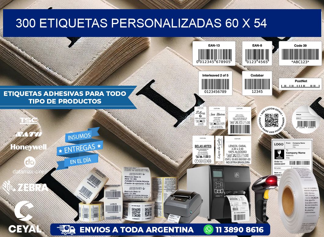300 ETIQUETAS PERSONALIZADAS 60 x 54