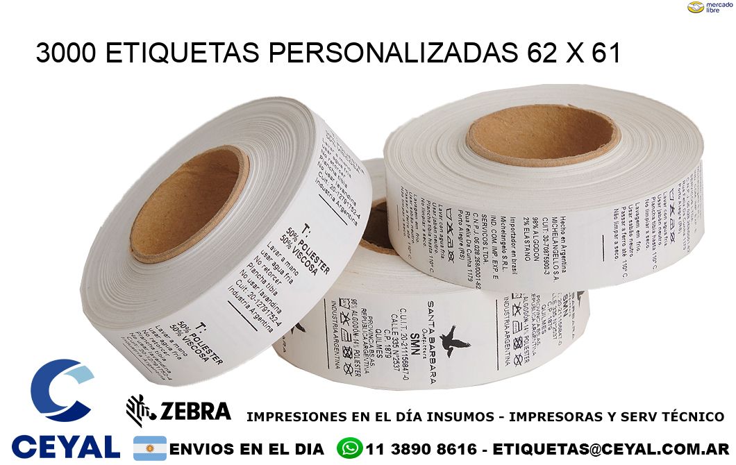 3000 ETIQUETAS PERSONALIZADAS 62 x 61