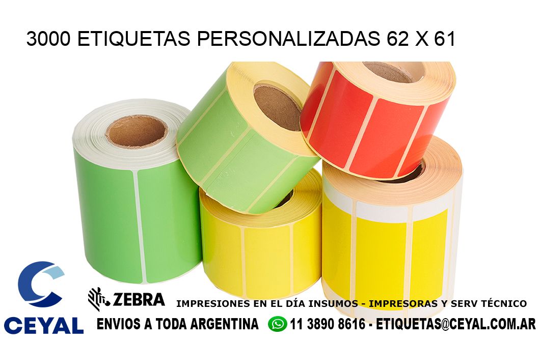3000 ETIQUETAS PERSONALIZADAS 62 x 61