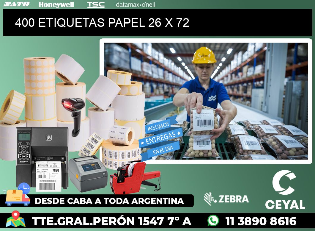 400 ETIQUETAS PAPEL 26 x 72