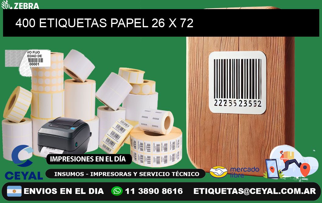 400 ETIQUETAS PAPEL 26 x 72
