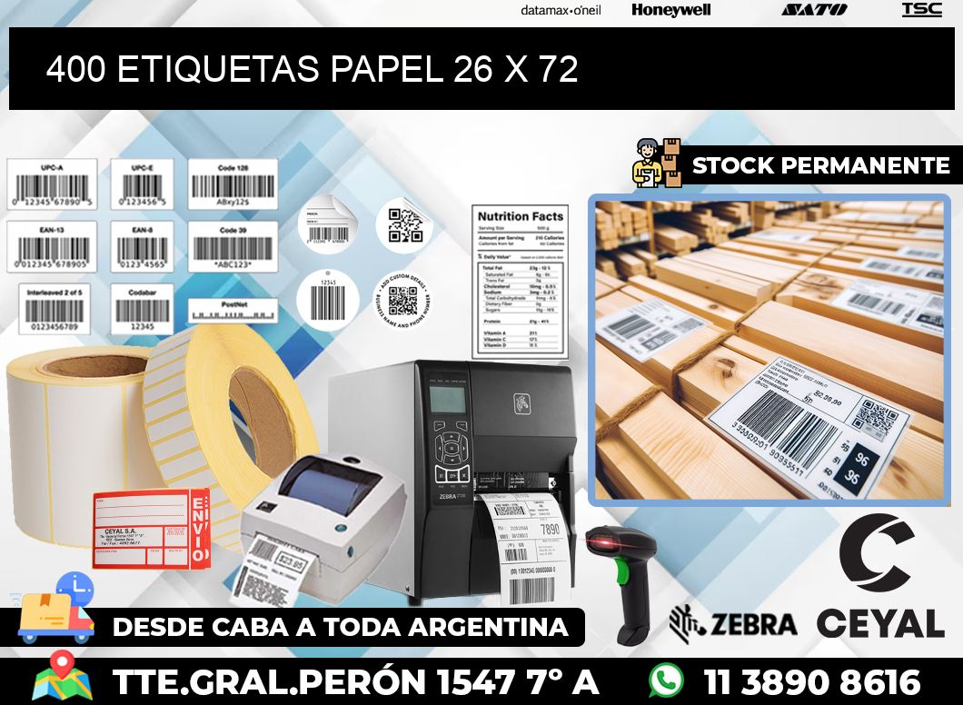 400 ETIQUETAS PAPEL 26 x 72
