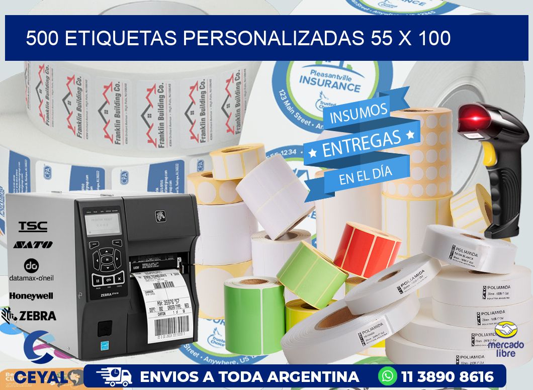 500 ETIQUETAS PERSONALIZADAS 55 x 100