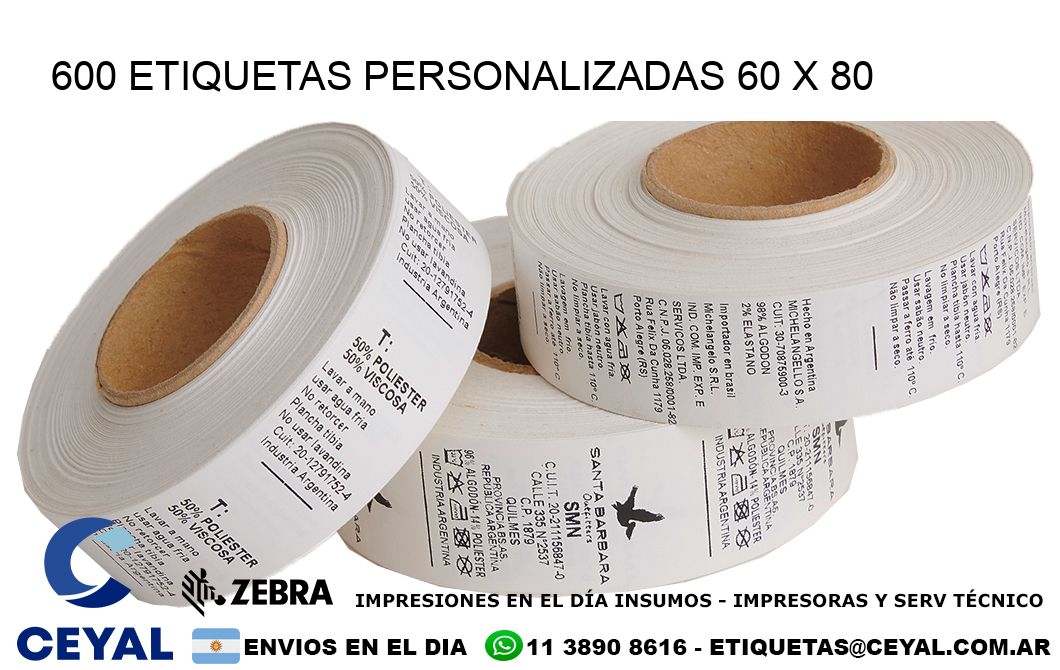 600 ETIQUETAS PERSONALIZADAS 60 x 80