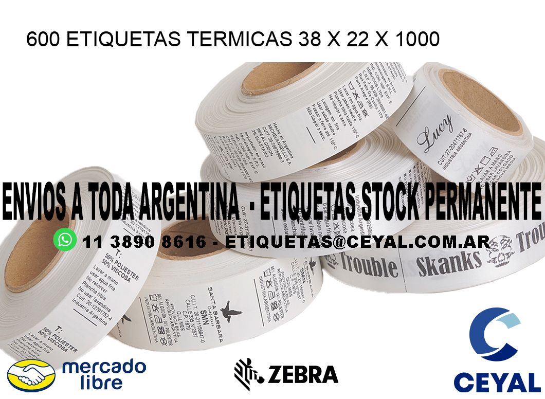 600 ETIQUETAS TERMICAS 38 x 22 x 1000