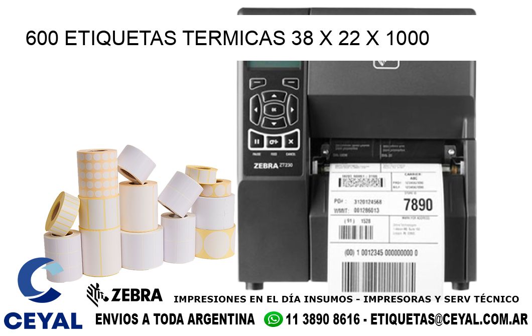 600 ETIQUETAS TERMICAS 38 x 22 x 1000