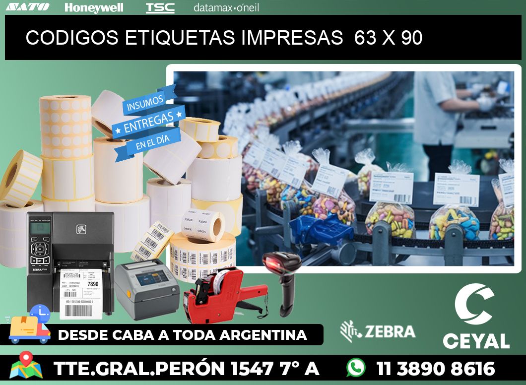 CODIGOS ETIQUETAS IMPRESAS  63 x 90