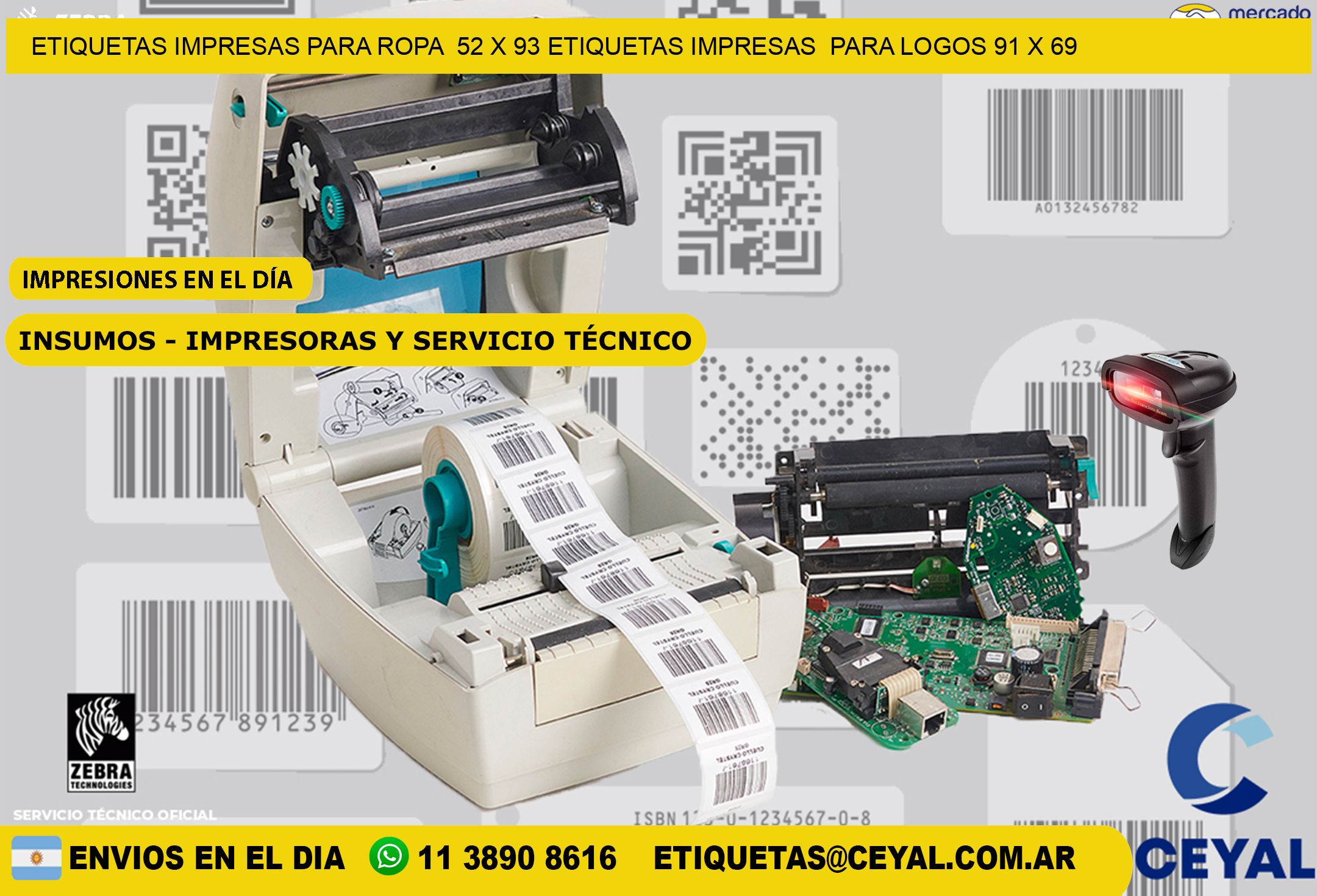 ETIQUETAS IMPRESAS PARA ROPA  52 x 93 ETIQUETAS IMPRESAS  PARA LOGOS 91 x 69