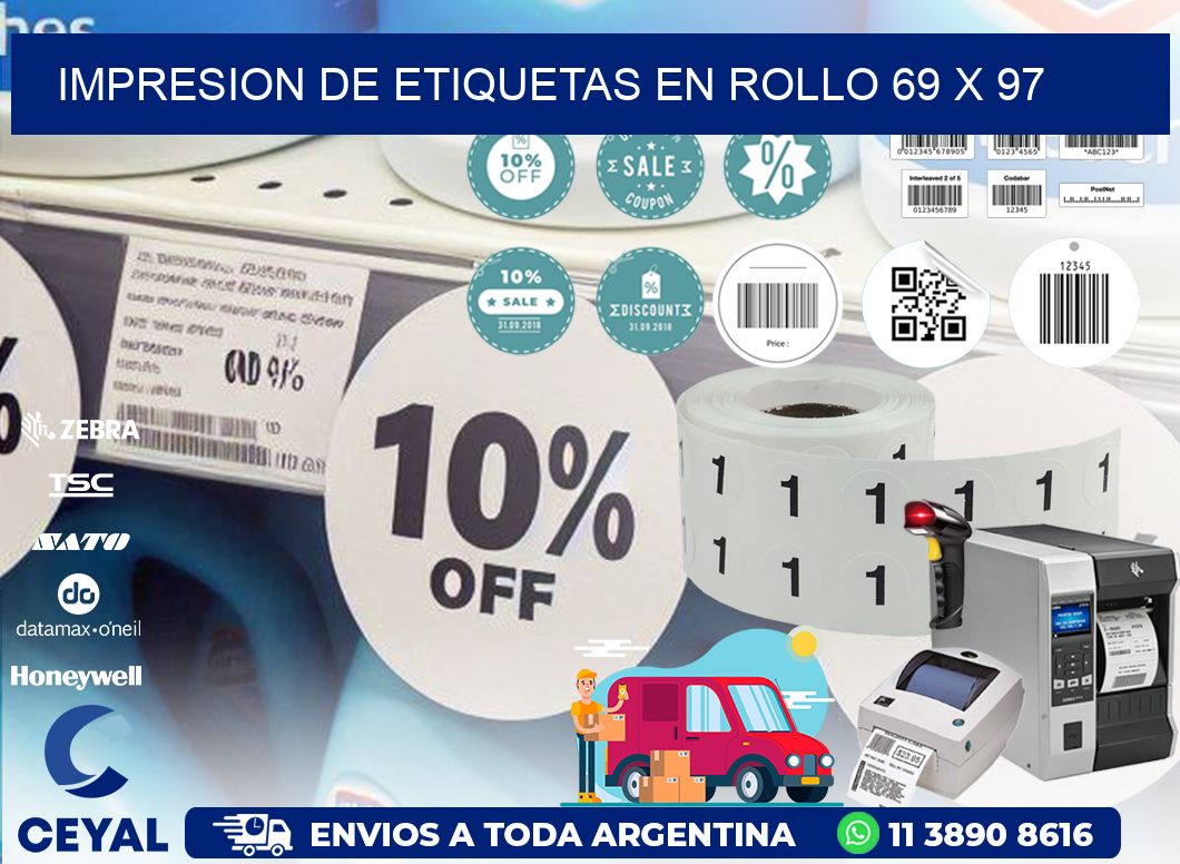 IMPRESION DE ETIQUETAS EN ROLLO 69 x 97