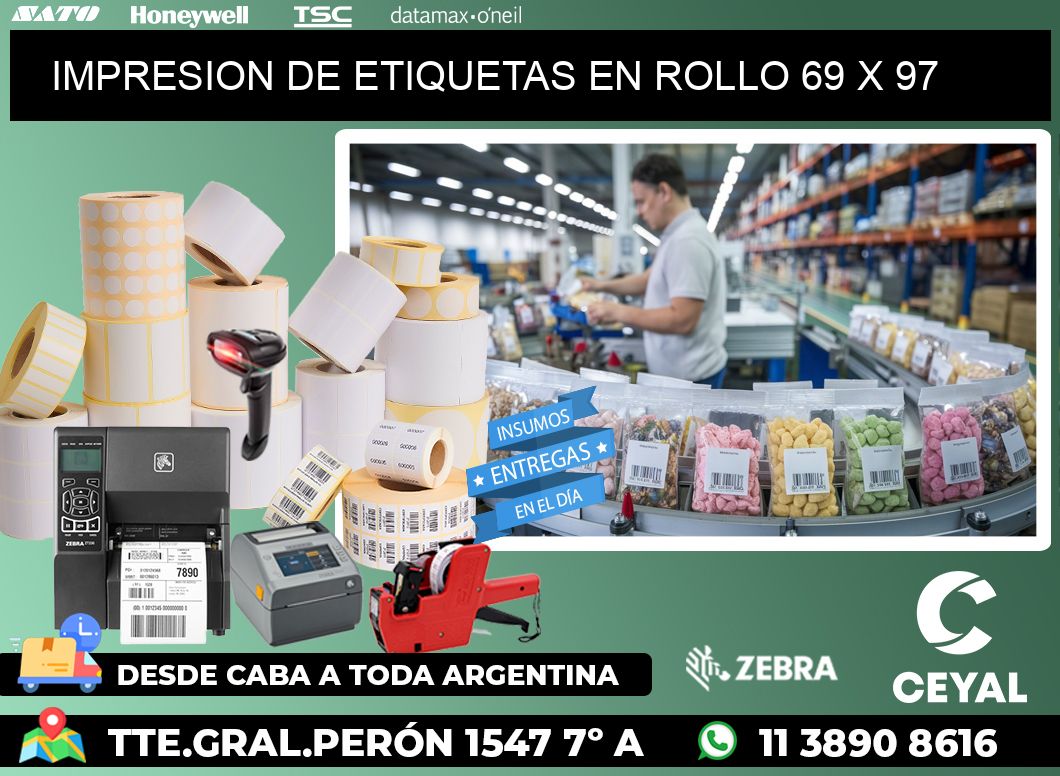 IMPRESION DE ETIQUETAS EN ROLLO 69 x 97