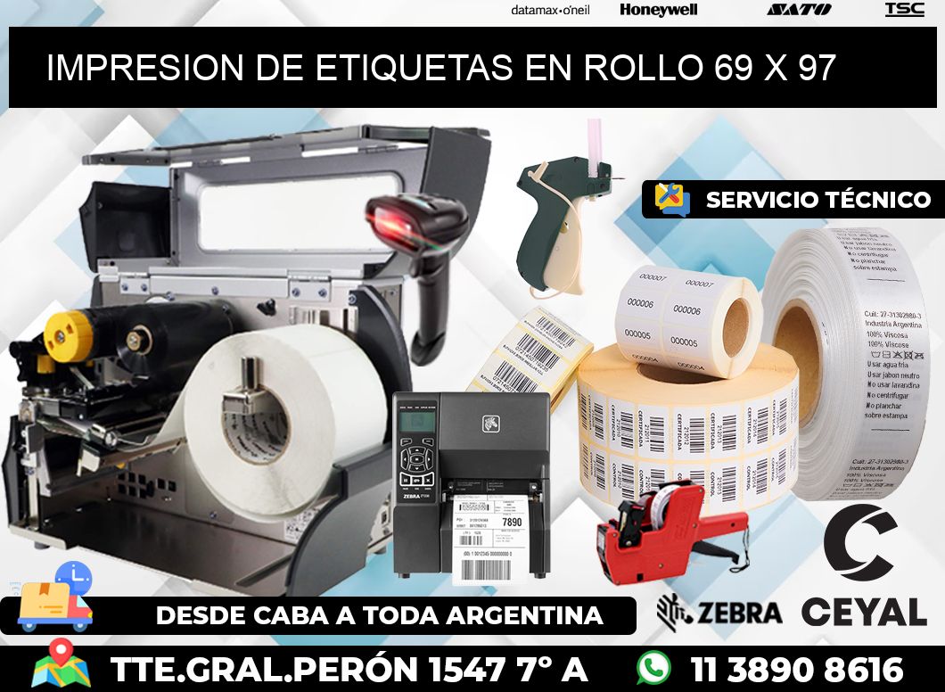 IMPRESION DE ETIQUETAS EN ROLLO 69 x 97