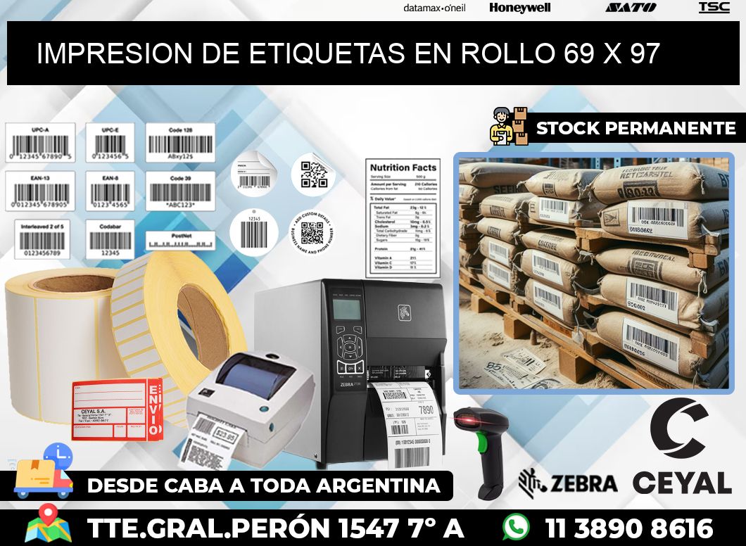 IMPRESION DE ETIQUETAS EN ROLLO 69 x 97