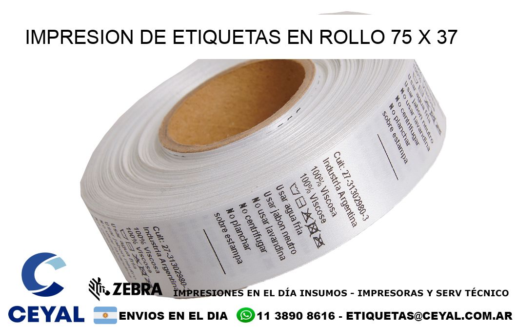 IMPRESION DE ETIQUETAS EN ROLLO 75 x 37