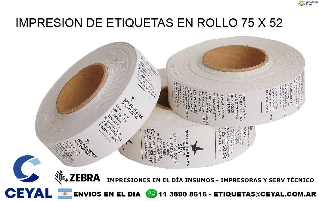 IMPRESION DE ETIQUETAS EN ROLLO 75 x 52