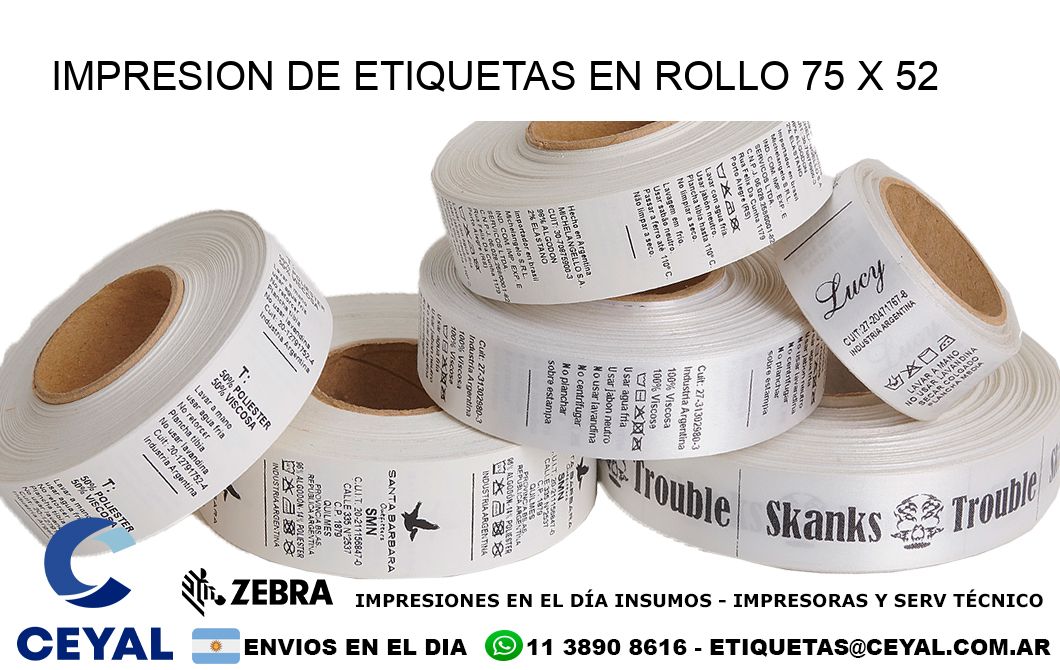 IMPRESION DE ETIQUETAS EN ROLLO 75 x 52
