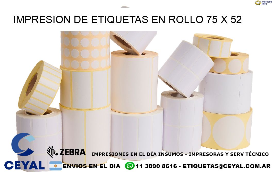 IMPRESION DE ETIQUETAS EN ROLLO 75 x 52