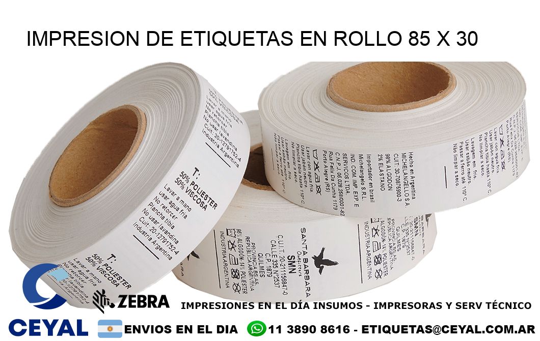 IMPRESION DE ETIQUETAS EN ROLLO 85 x 30