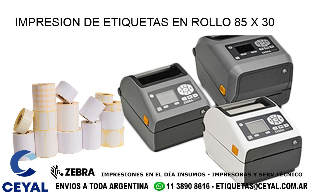IMPRESION DE ETIQUETAS EN ROLLO 85 x 30