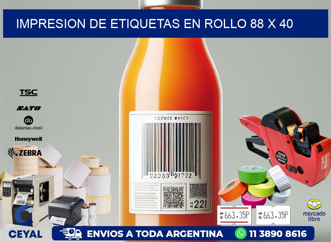 IMPRESION DE ETIQUETAS EN ROLLO 88 x 40