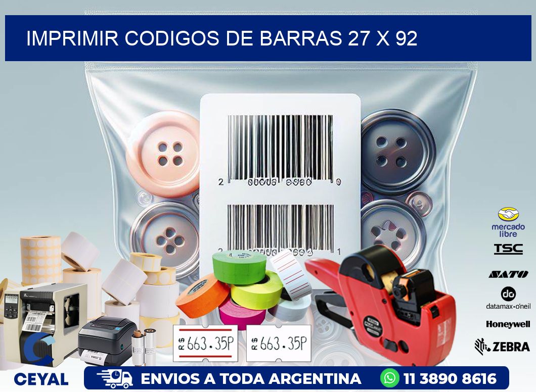 IMPRIMIR CODIGOS DE BARRAS 27 x 92