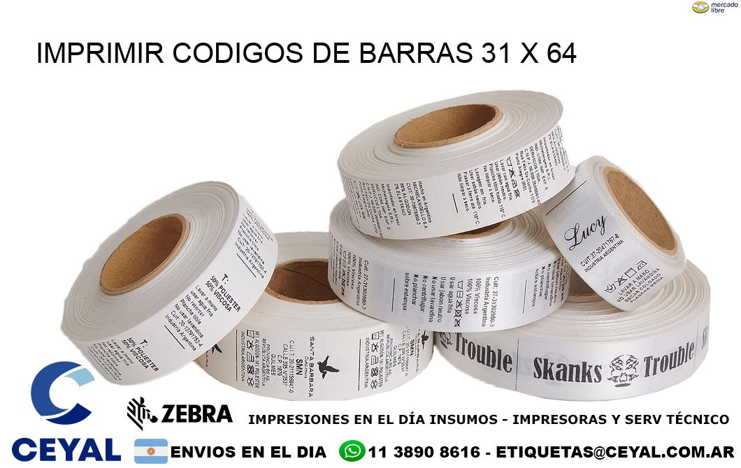 IMPRIMIR CODIGOS DE BARRAS 31 x 64