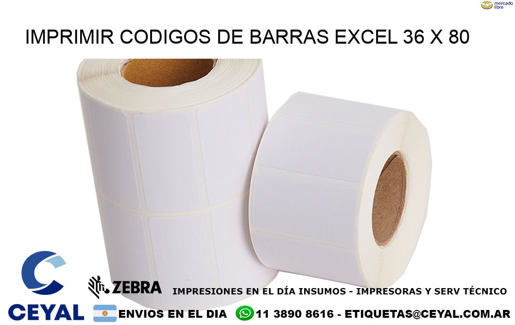 IMPRIMIR CODIGOS DE BARRAS EXCEL 36 x 80