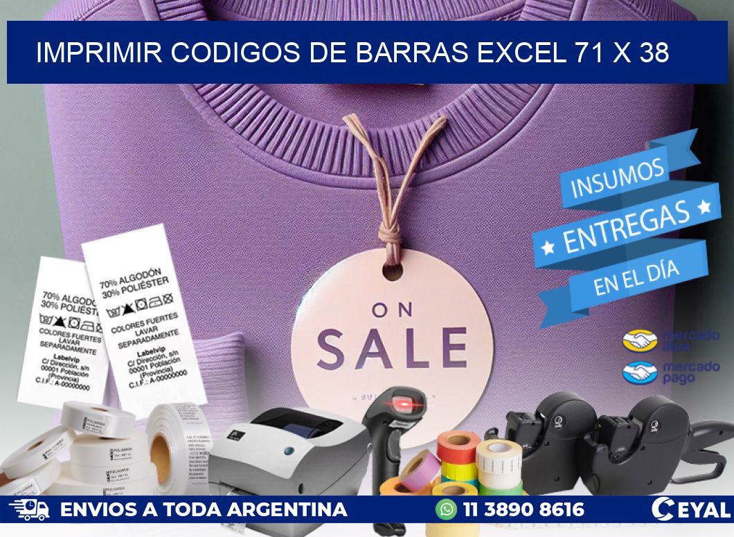 IMPRIMIR CODIGOS DE BARRAS EXCEL 71 x 38