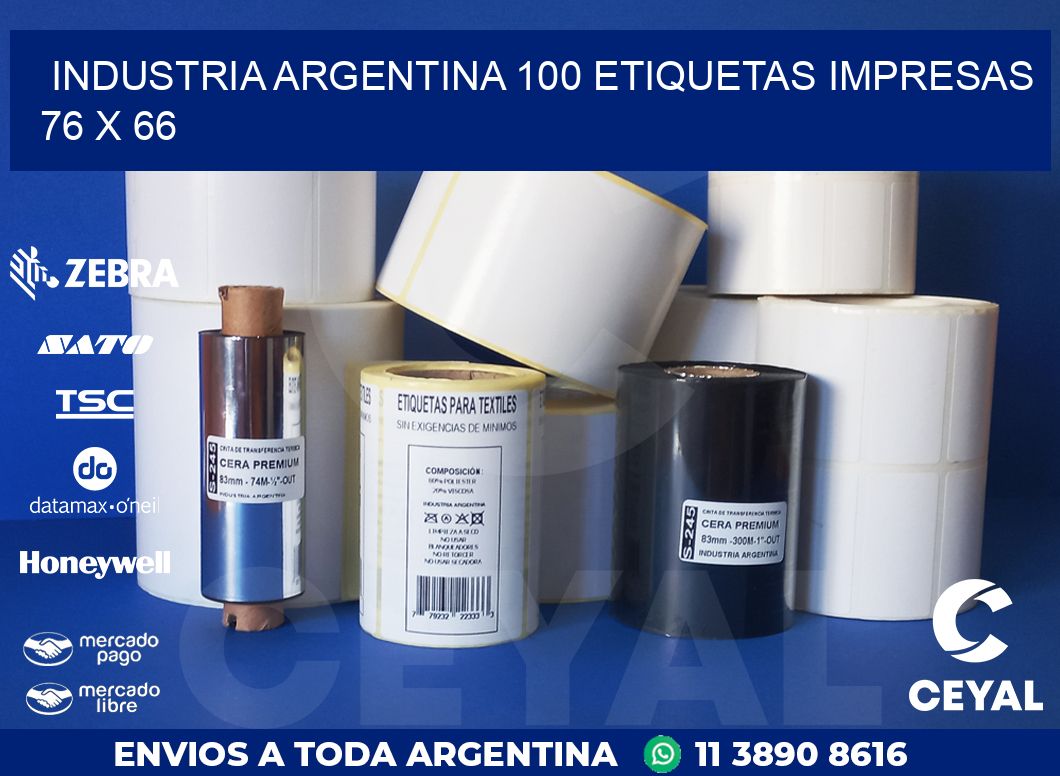 INDUSTRIA ARGENTINA 100 ETIQUETAS IMPRESAS  76 x 66
