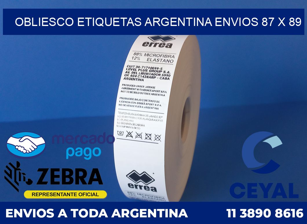 OBLIESCO ETIQUETAS ARGENTINA ENVIOS 87 x 89