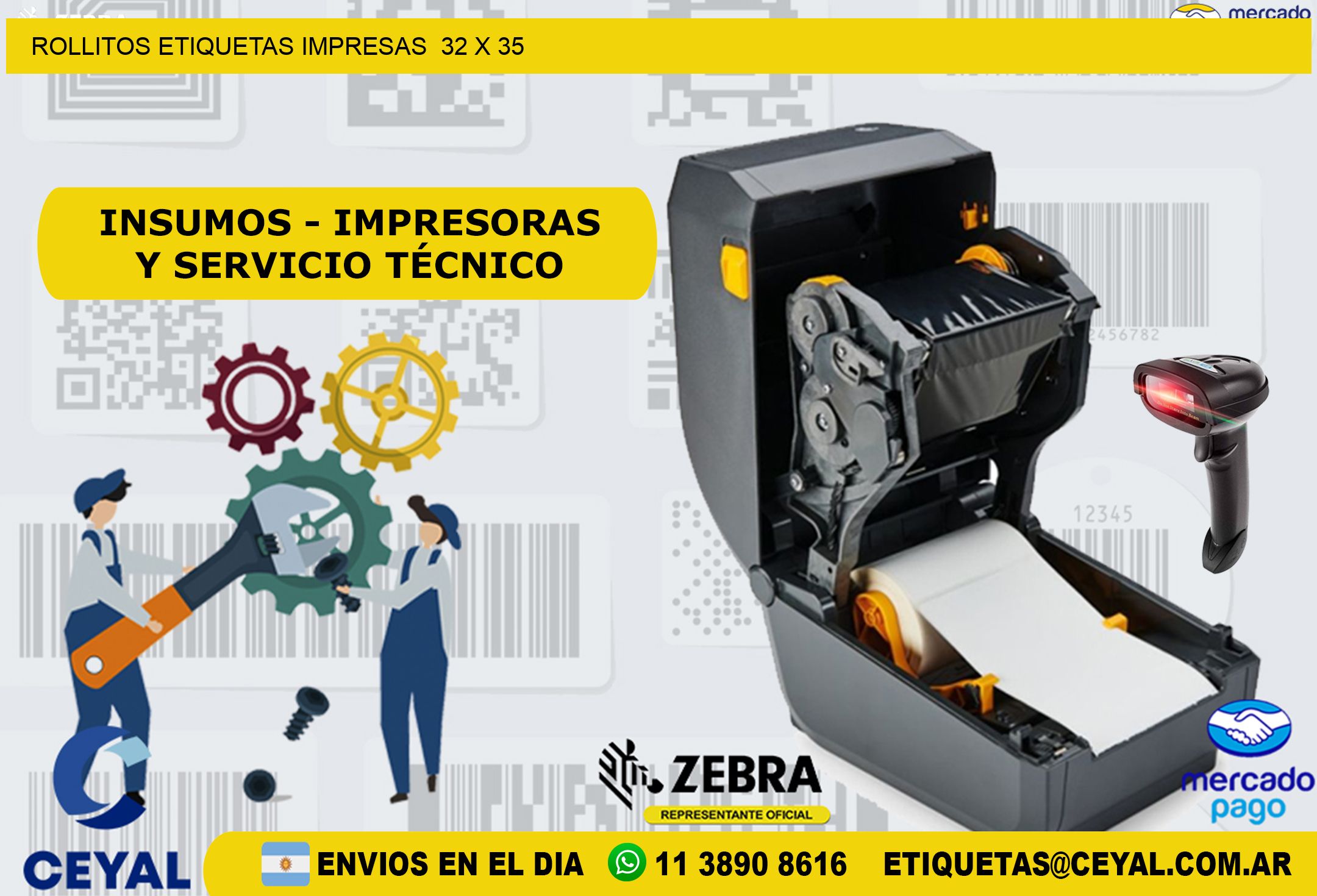 ROLLITOS ETIQUETAS IMPRESAS  32 x 35