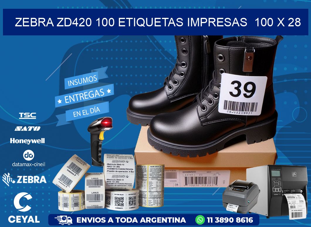 ZEBRA ZD420 100 ETIQUETAS IMPRESAS  100 x 28