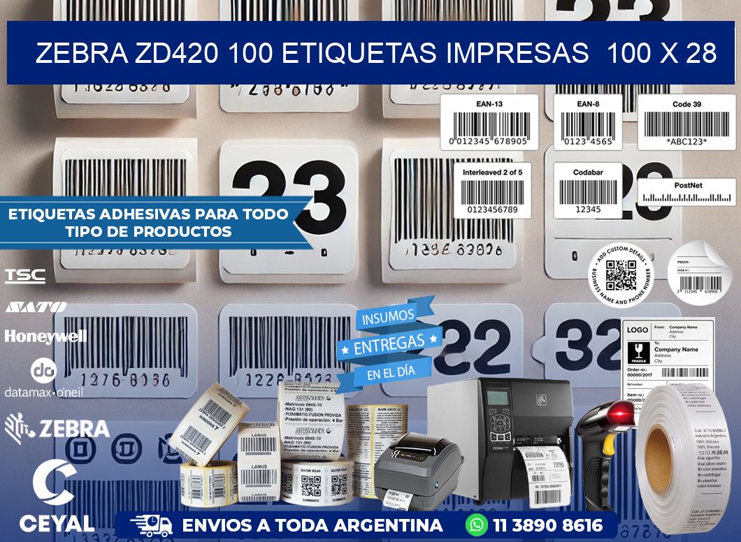 ZEBRA ZD420 100 ETIQUETAS IMPRESAS  100 x 28