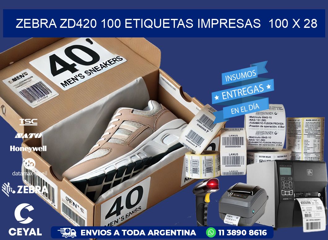 ZEBRA ZD420 100 ETIQUETAS IMPRESAS  100 x 28