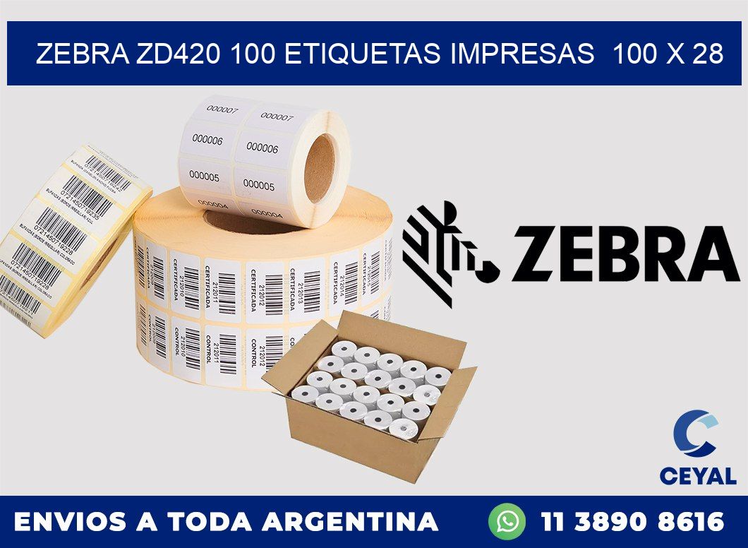 ZEBRA ZD420 100 ETIQUETAS IMPRESAS  100 x 28