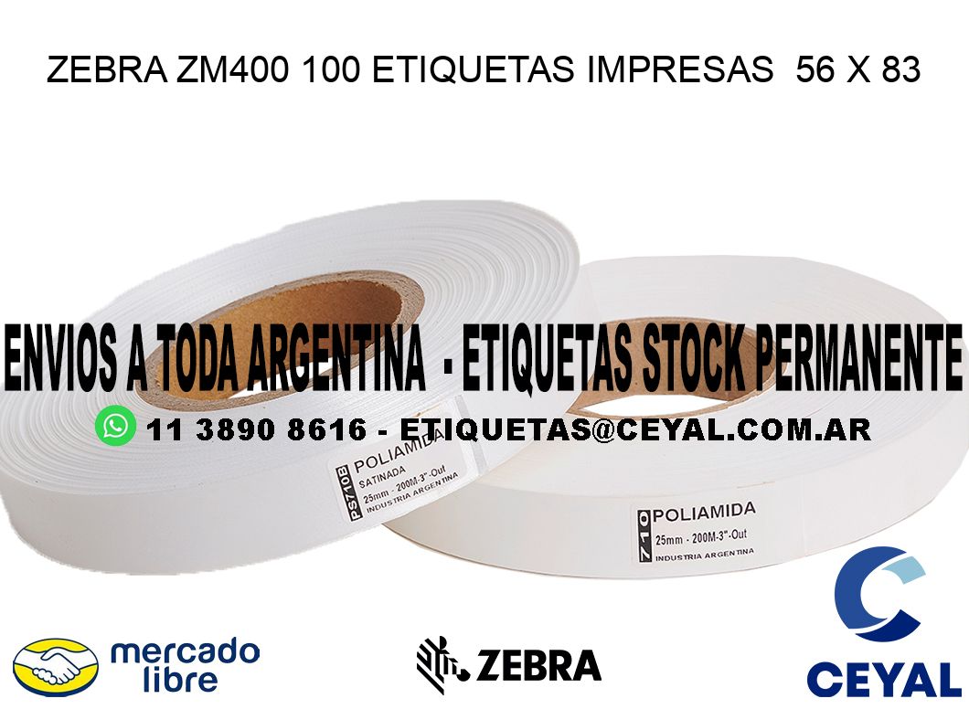 ZEBRA ZM400 100 ETIQUETAS IMPRESAS  56 x 83
