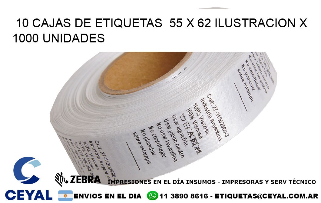 10 CAJAS DE ETIQUETAS  55 x 62 ILUSTRACION X 1000 UNIDADES