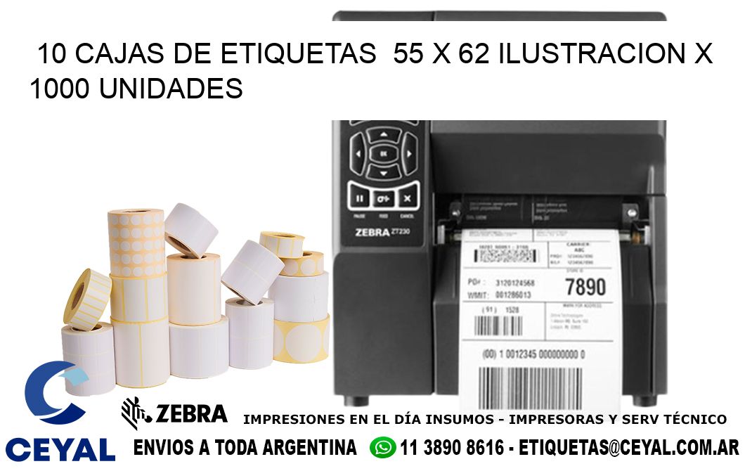 10 CAJAS DE ETIQUETAS  55 x 62 ILUSTRACION X 1000 UNIDADES