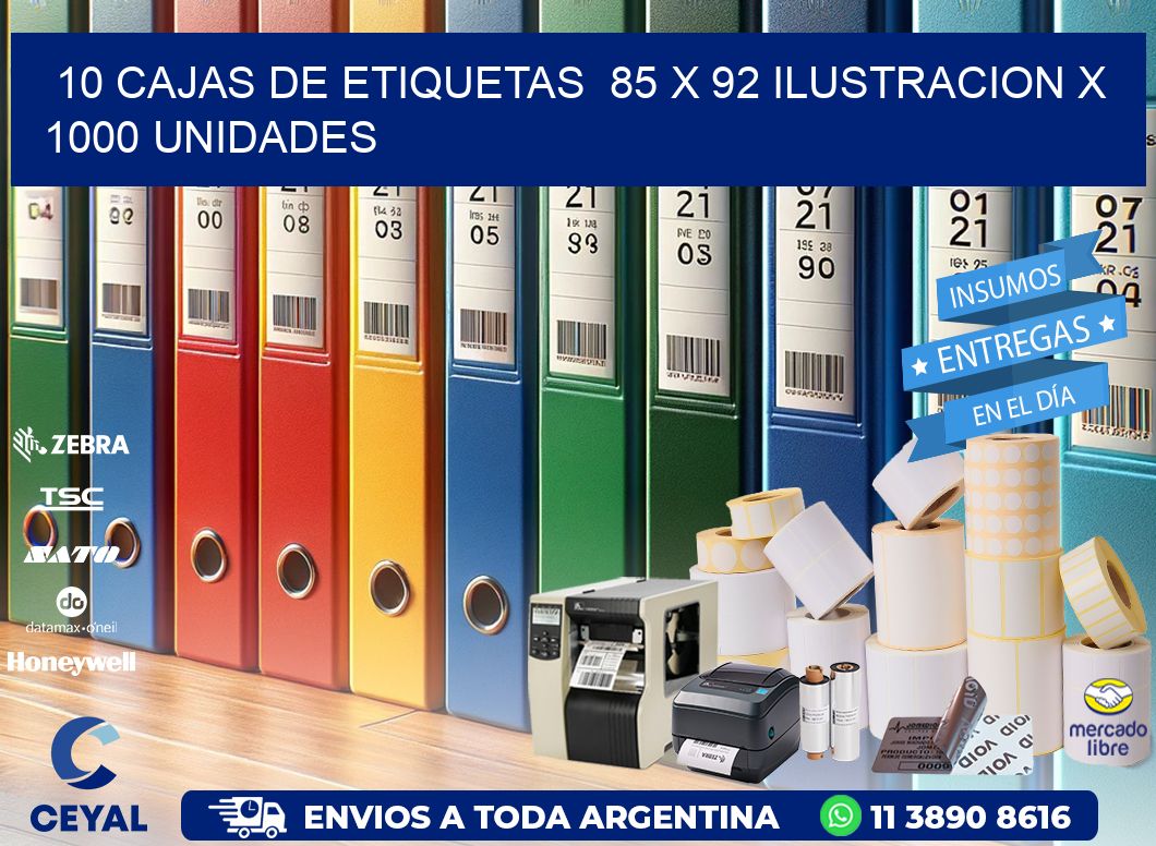 10 CAJAS DE ETIQUETAS  85 x 92 ILUSTRACION X 1000 UNIDADES