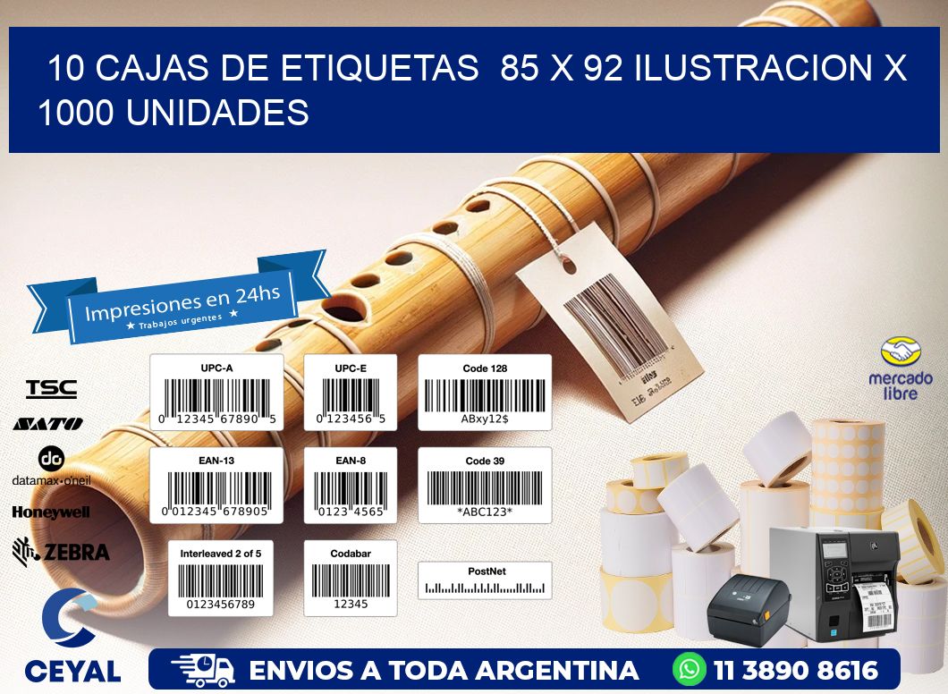10 CAJAS DE ETIQUETAS  85 x 92 ILUSTRACION X 1000 UNIDADES