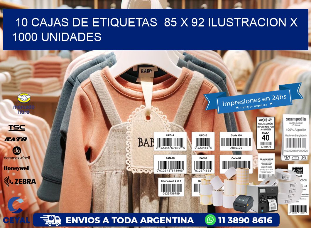 10 CAJAS DE ETIQUETAS  85 x 92 ILUSTRACION X 1000 UNIDADES