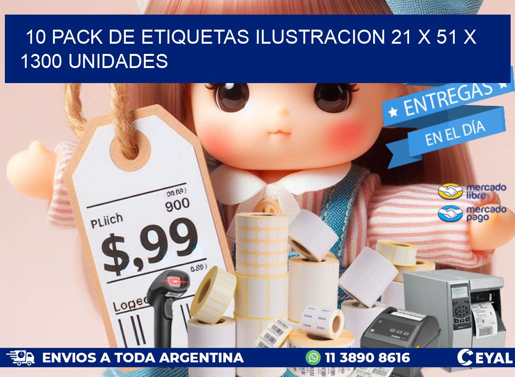 10 PACK DE ETIQUETAS ILUSTRACION 21 x 51 X 1300 UNIDADES