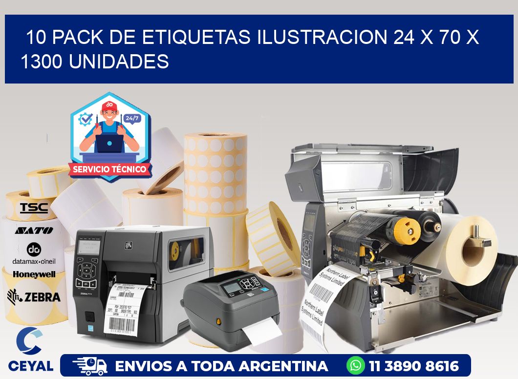 10 PACK DE ETIQUETAS ILUSTRACION 24 x 70 X 1300 UNIDADES