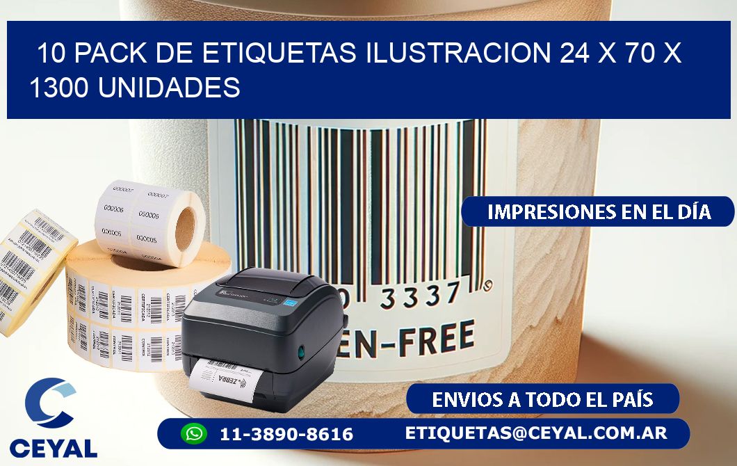 10 PACK DE ETIQUETAS ILUSTRACION 24 x 70 X 1300 UNIDADES