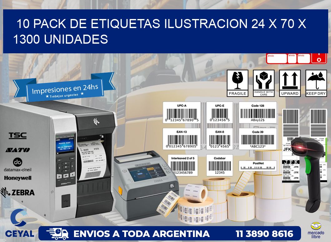 10 PACK DE ETIQUETAS ILUSTRACION 24 x 70 X 1300 UNIDADES