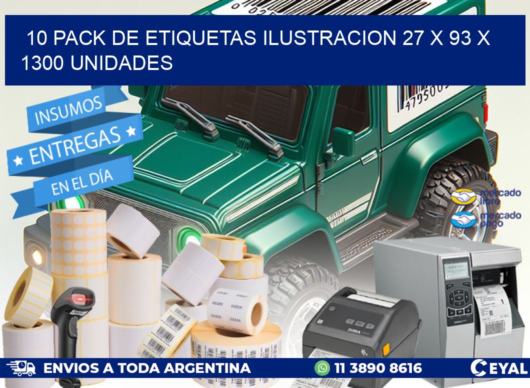 10 PACK DE ETIQUETAS ILUSTRACION 27 x 93 X 1300 UNIDADES