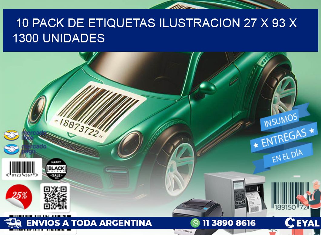 10 PACK DE ETIQUETAS ILUSTRACION 27 x 93 X 1300 UNIDADES
